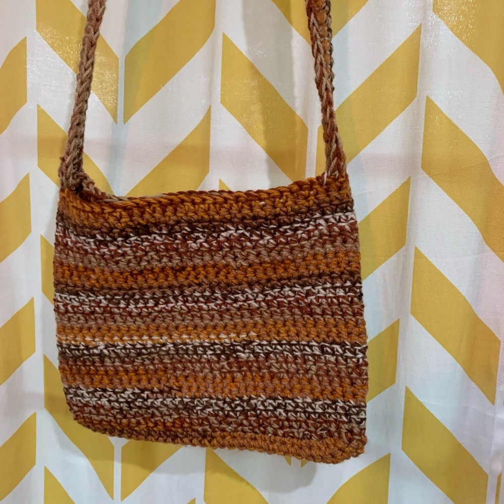 Crossbody Bag, Brown/Orange Multicolor, handmade, crochet